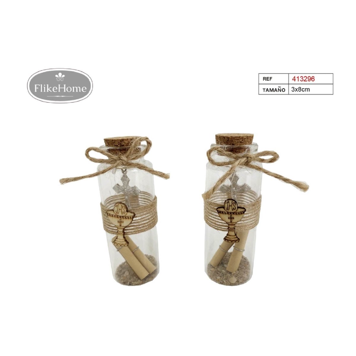 Flikehome - Botella de cristal con notas 8x3cm - Pack 12 Unidades - FlikeHome - Detalles de Boda - 413296X12 - Detalles de Bautizo/Baby Shower - Detalles de Boda - Detalles de Comunión