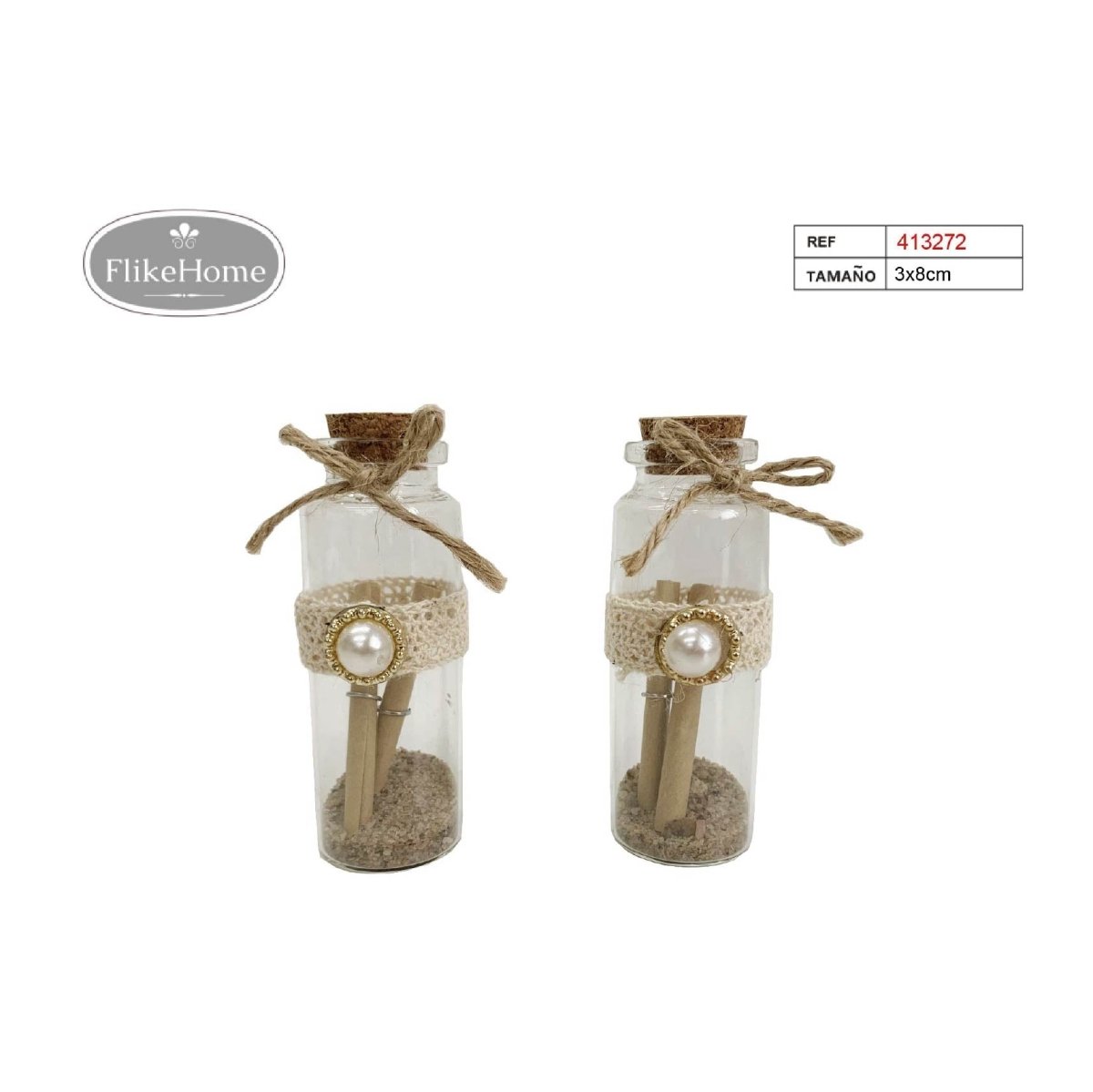 Flikehome - Botella de cristal con notas 8x3cm - Pack 12 Unidades