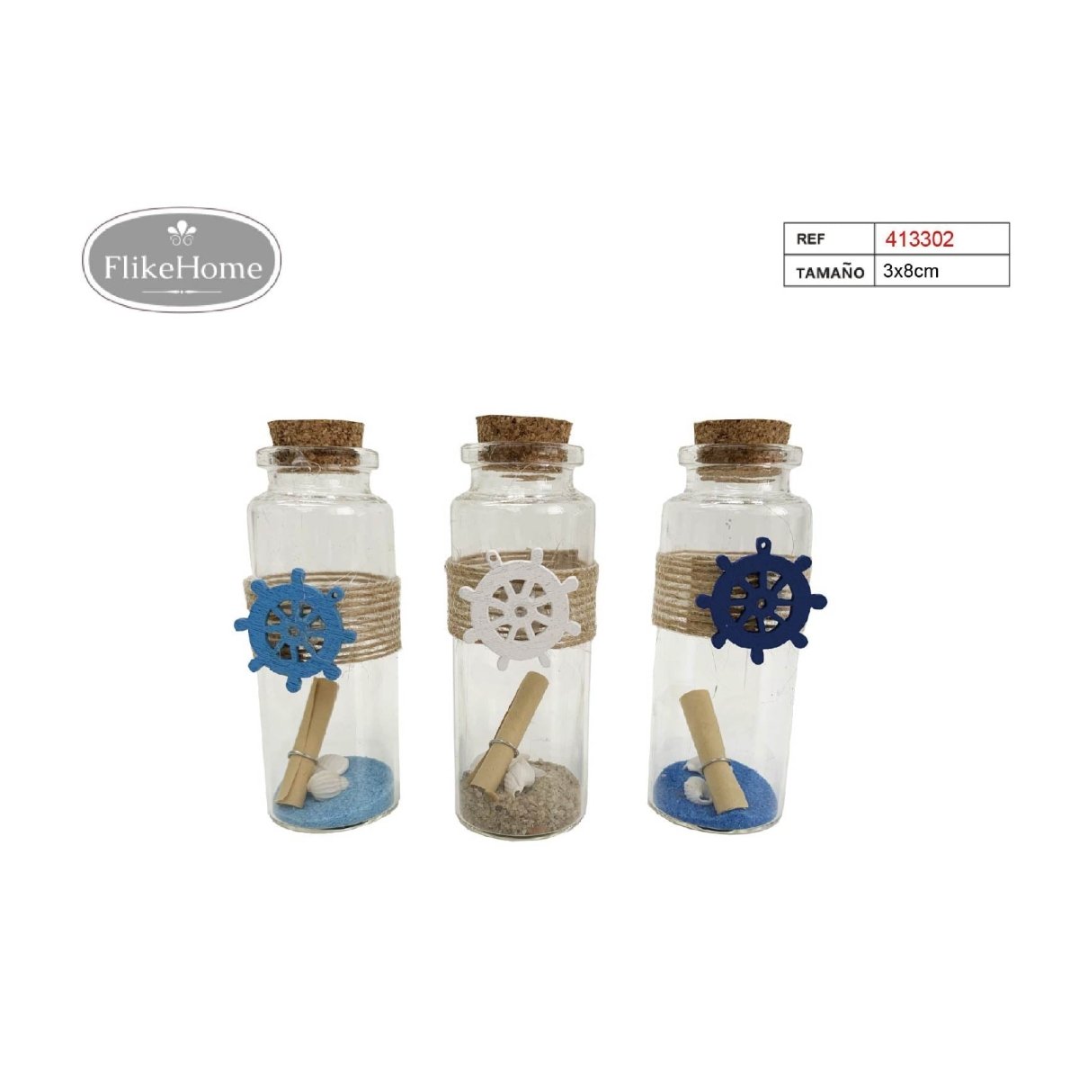 Flikehome - Botella de cristal con notas 8x3cm - Pack 12 Unidades