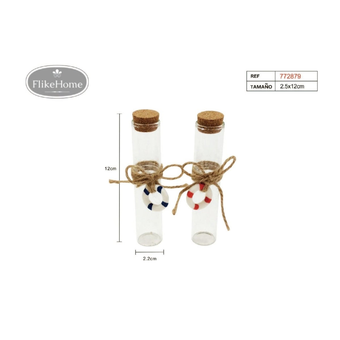 Flikehome - Botella de mensaje de cristal Marinero 12x2.5cm - Pack 12 Unidades
