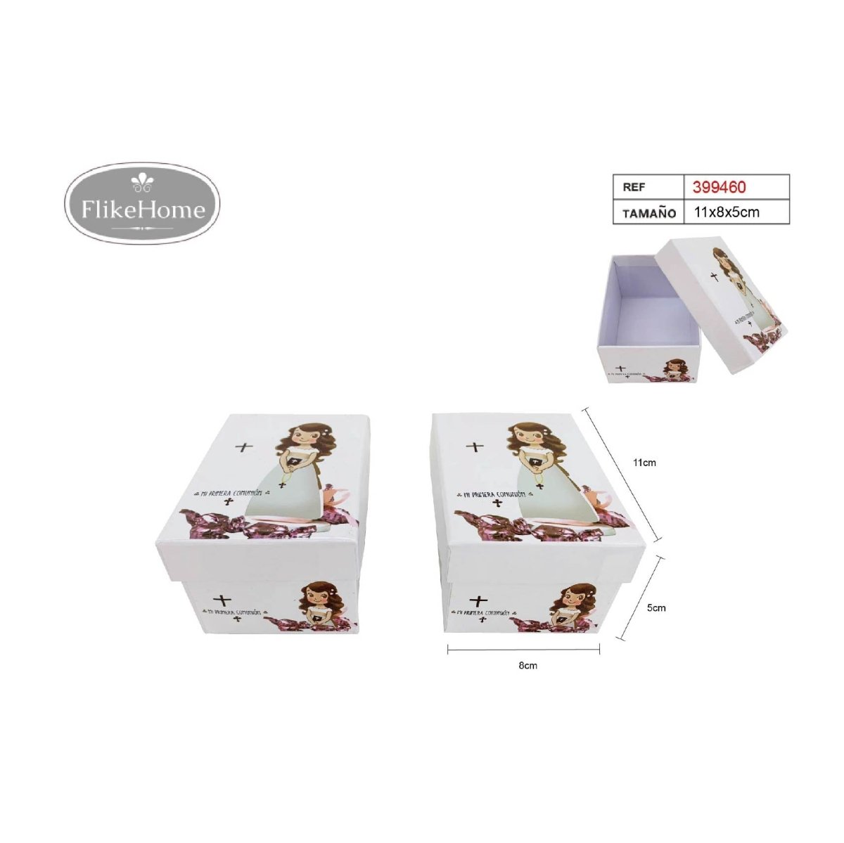 Flikehome - Caja de cartón Comunión 11x8x5cm - Pack 12 Unidades - FlikeHome - Detalles de Comunión - 399460X12 - Detalles de Comunión - 