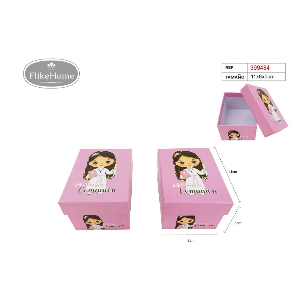 Flikehome - Caja de cartón Comunión 11x8x5cm - Pack 12 Unidades - FlikeHome - Detalles de Comunión - 399484X12 - Detalles de Comunión - 