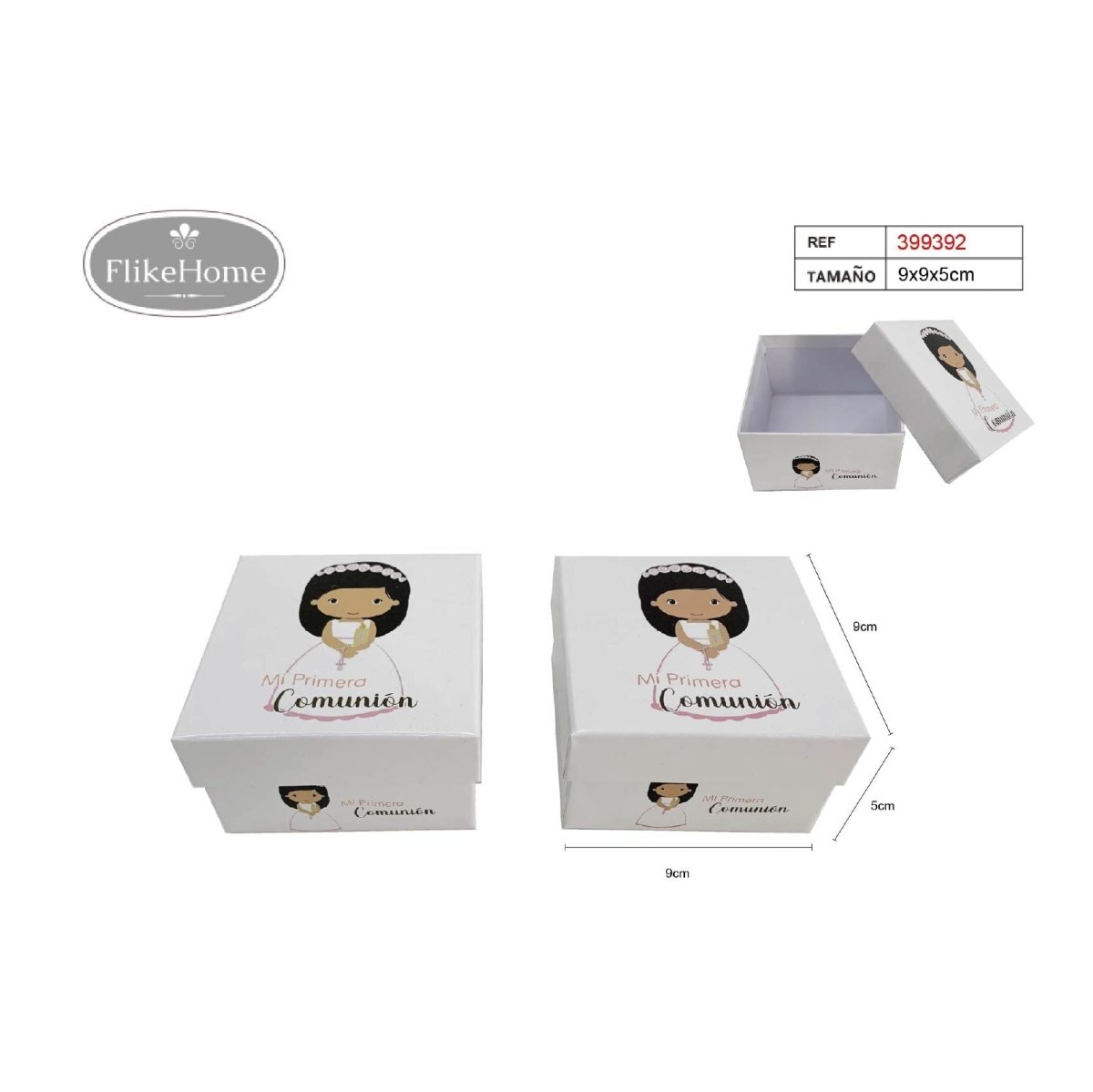 Flikehome - Caja de cartón Comunión 9x9x5cm - Pack 12 Unidades - FlikeHome - Detalles de Comunión - 399392X12 - Detalles de Comunión - 
