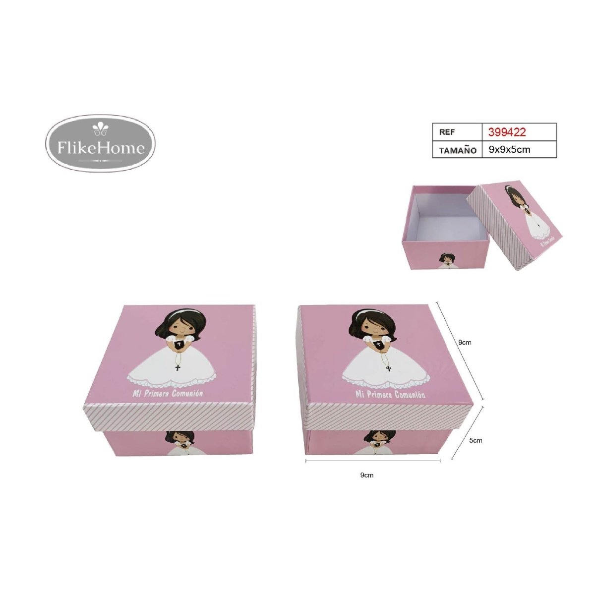 Flikehome - Caja de cartón Comunión 9x9x5cm - Pack 12 Unidades - FlikeHome - Detalles de Comunión - 399422X12 - Detalles de Comunión - 