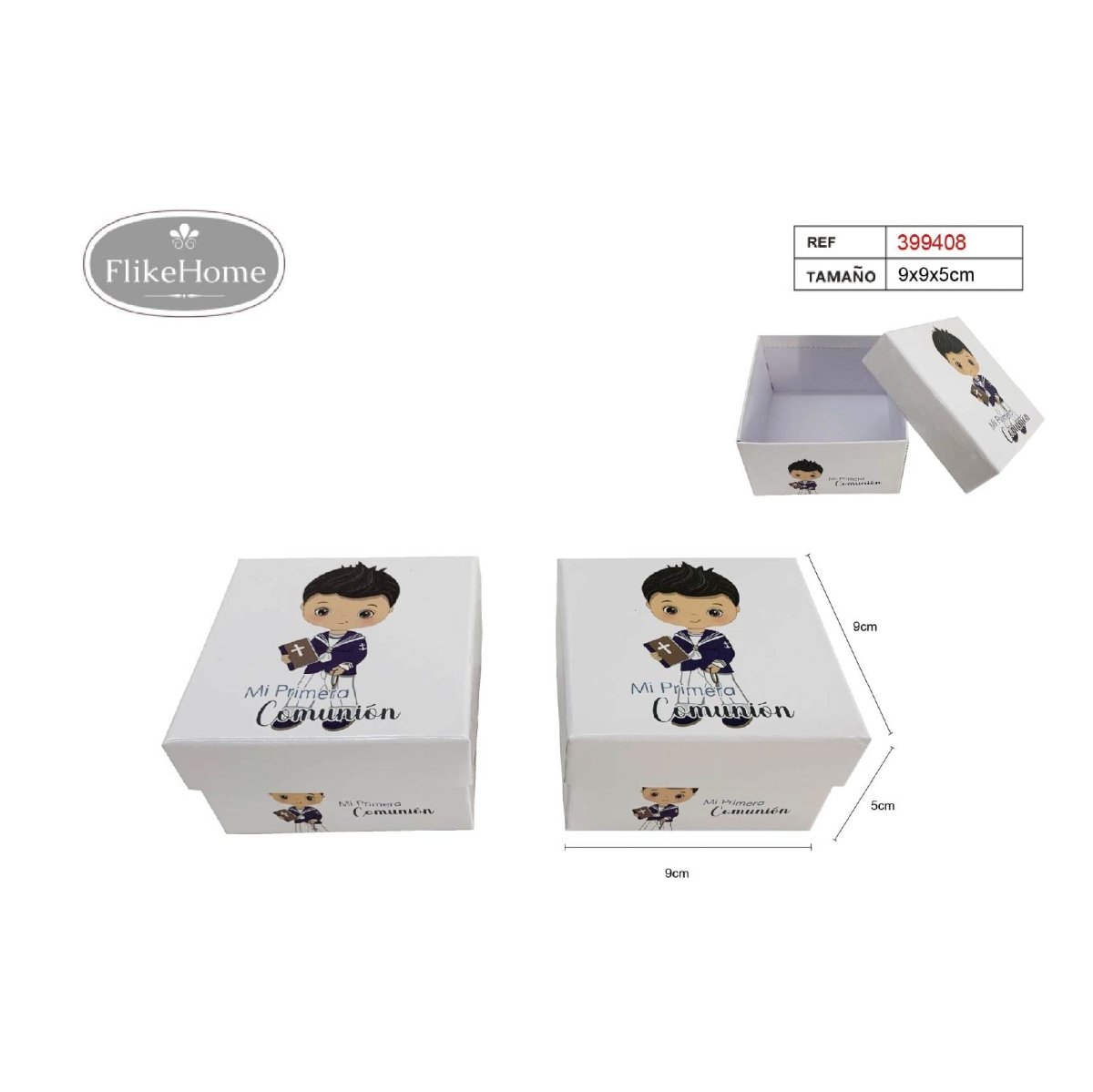 Flikehome - Caja de cartón Comunión 9x9x5cm - Pack 12 Unidades