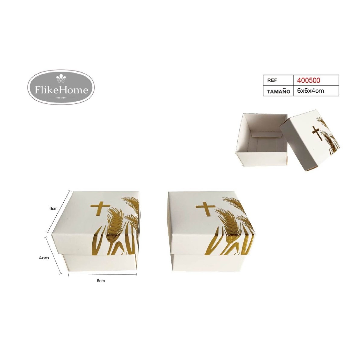 Flikehome - Caja de cartón Comunión - Pack 12 Unidades - FlikeHome - Detalles de Comunión - 400500X12 - Detalles de Comunión - 