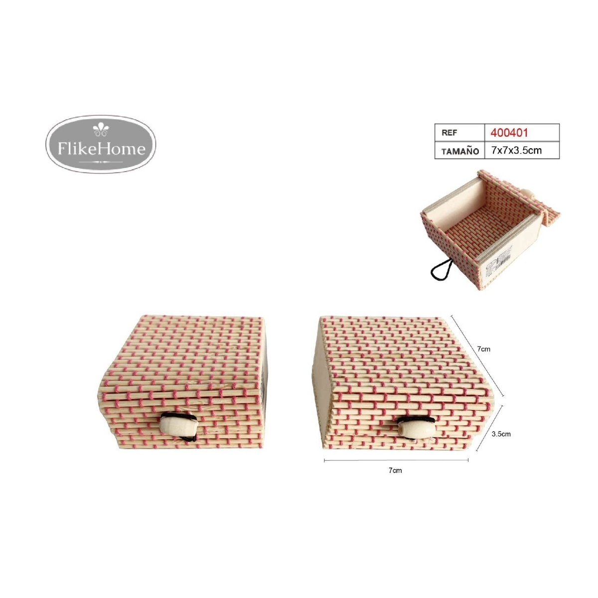 Flikehome - Caja de mimbre 7x7x3.5cm - Pack 12 Unidades - FlikeHome - Detalles de Comunión - 400401X12 - Detalles de Bautizo/Baby Shower - Detalles de Boda - Detalles de Comunión