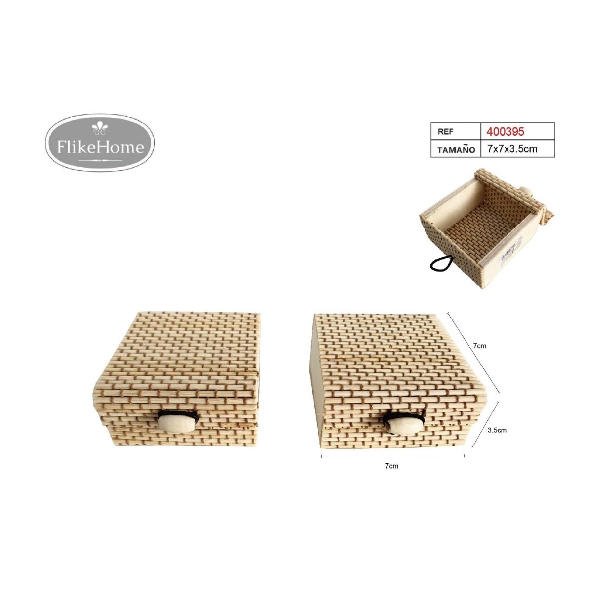 Flikehome - Caja de mimbre 7x7x3.5cm - Pack 12 Unidades
