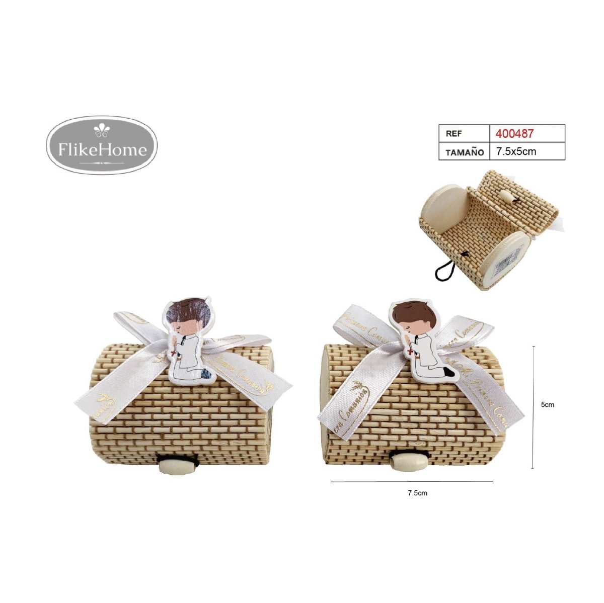 Flikehome - Caja de mimbre Comunión 7.5x5cm- Pack 12 Unidades