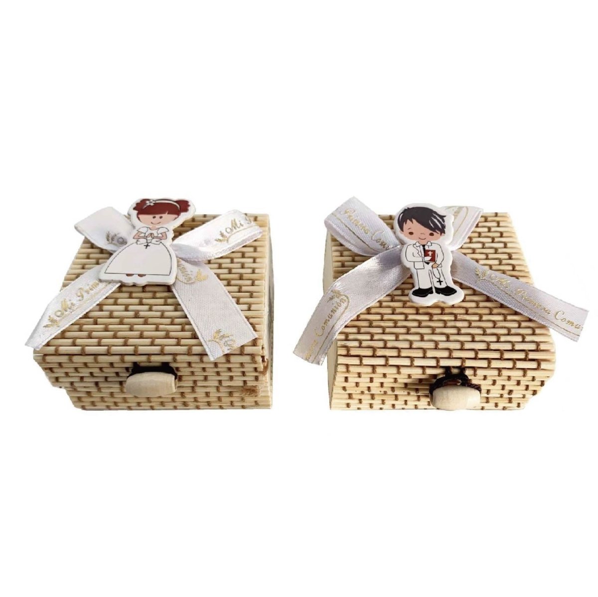 Flikehome - Caja de mimbre Comunión 7x7x3.5cm - Pack 12 Unidades - FlikeHome - Detalles de Comunión - 400463X12 - Detalles de Comunión - 
