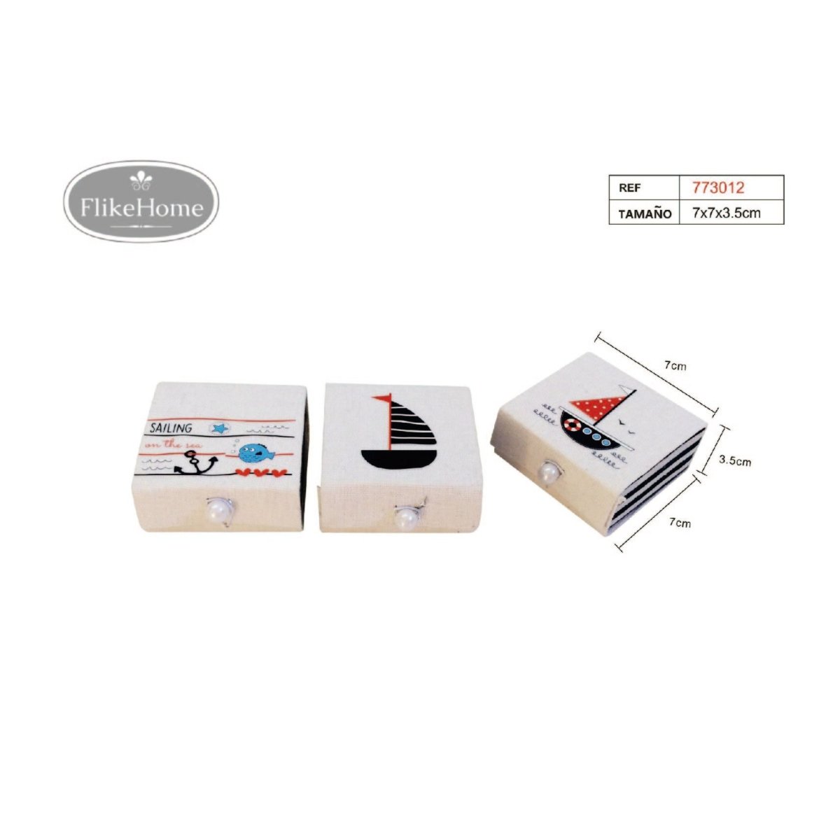 Flikehome - Caja de yute Marinero 7x7x3.5cm - Pack 12 Unidades