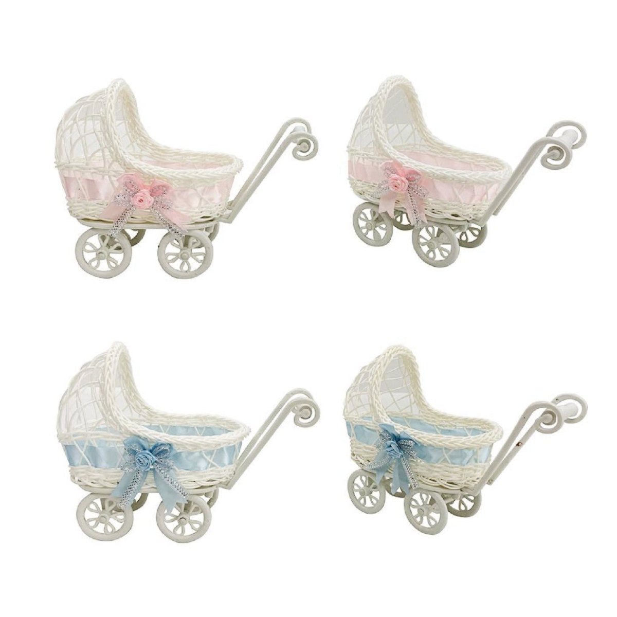 Flikehome - Cesta en forma de Carrito de Bebé 24x11x19cm - Pack 6 Unidades - FlikeHome - Detalles de Bautizo/Baby Shower - 308479X6 - Detalles de Bautizo/Baby Shower - 