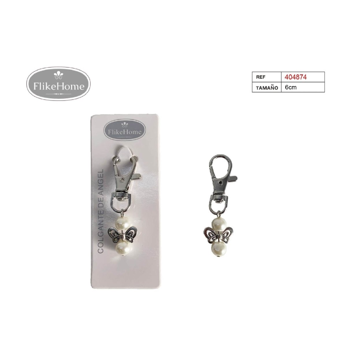 Flikehome - Colgante Llavero perla con detalle alas 6cm - Pack 12 Unidades - FlikeHome - Detalles de Comunión - 404874X12 - Detalles de Bautizo/Baby Shower - Detalles de Boda - Detalles de Comunión