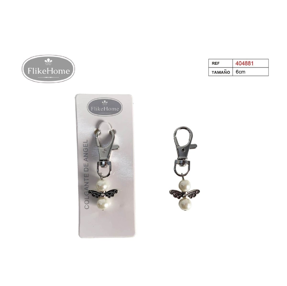 Flikehome - Colgante Llavero perla con detalle alas 6cm - Pack 12 Unidades - FlikeHome - Detalles de Comunión - 404881X12 - Detalles de Bautizo/Baby Shower - Detalles de Boda - Detalles de Comunión