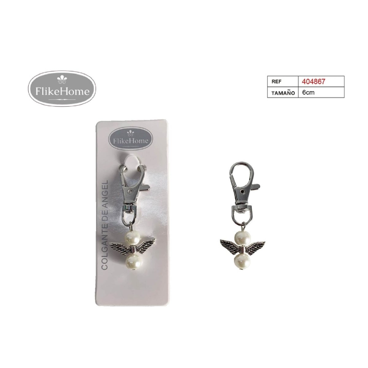 Flikehome - Colgante Llavero perla con detalle alas 6cm - Pack 12 Unidades - FlikeHome - Detalles de Comunión - 404867X12 - Detalles de Bautizo/Baby Shower - Detalles de Boda - Detalles de Comunión
