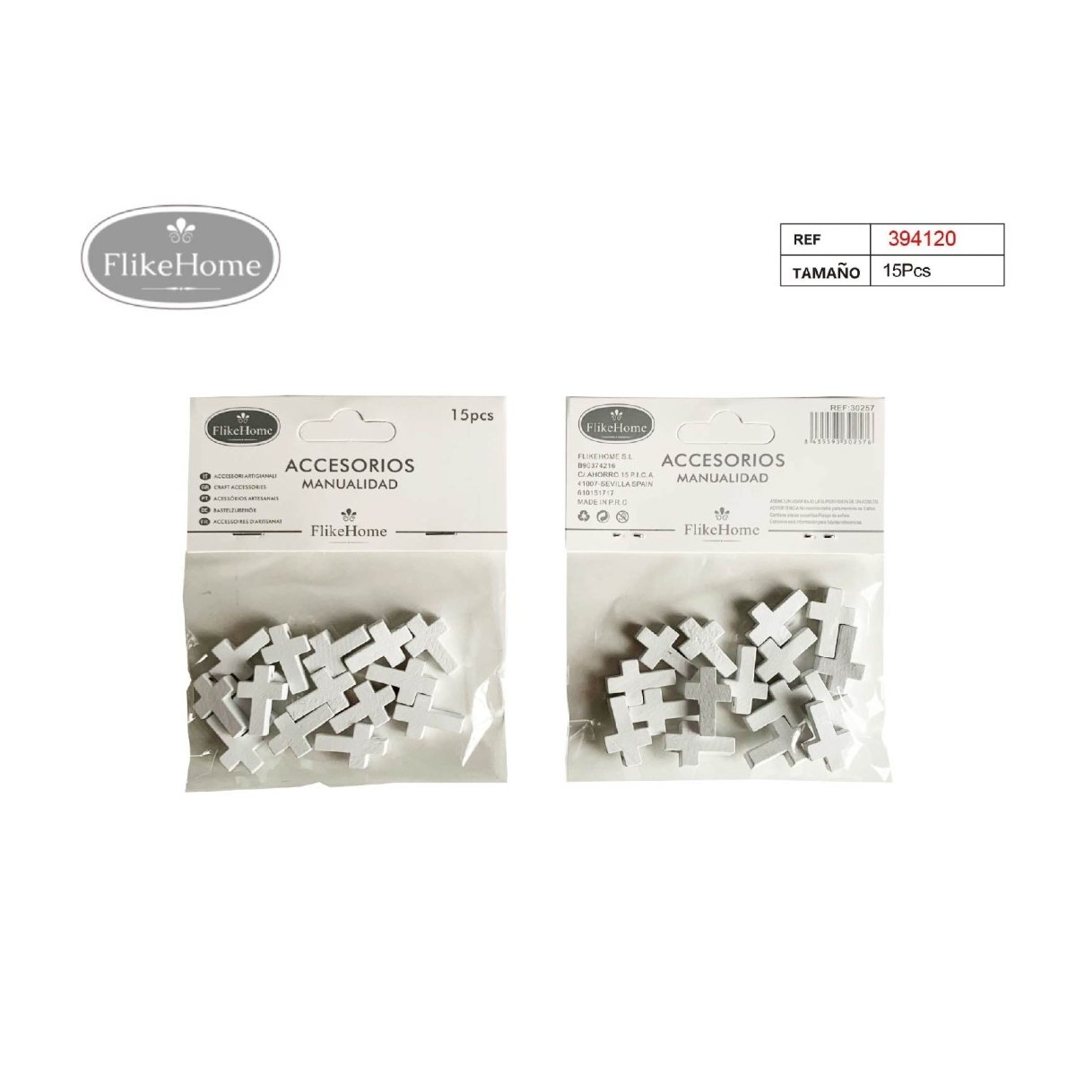 Flikehome - Cruz de madera para DIY 15pcs. - Pack 12 Blisters - FlikeHome - Detalles de Comunión - 394120X12 - Detalles de Bautizo/Baby Shower - Detalles de Boda - Detalles de Comunión