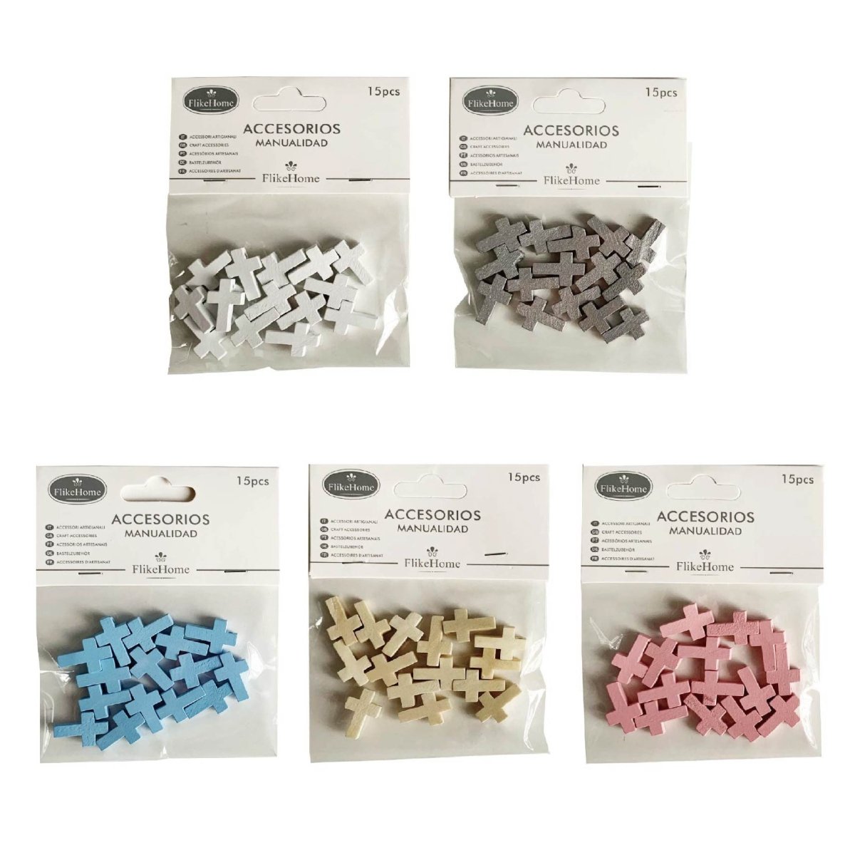 Flikehome - Cruz de madera para DIY 15pcs. - Pack 12 Blisters - FlikeHome - Detalles de Comunión - 394090X12 - Detalles de Bautizo/Baby Shower - Detalles de Boda - Detalles de Comunión