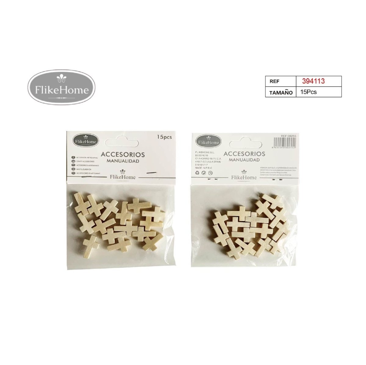Flikehome - Cruz de madera para DIY 15pcs. - Pack 12 Blisters - FlikeHome - Detalles de Comunión - 394113X12 - Detalles de Bautizo/Baby Shower - Detalles de Boda - Detalles de Comunión