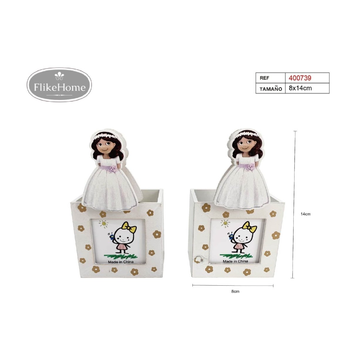 Flikehome - Cubilete Portalápices/Portafoto Comunión 12x8cm - Pack 24 Unidades - FlikeHome - Detalles de Comunión - 400739X24 - Detalles de Comunión - 