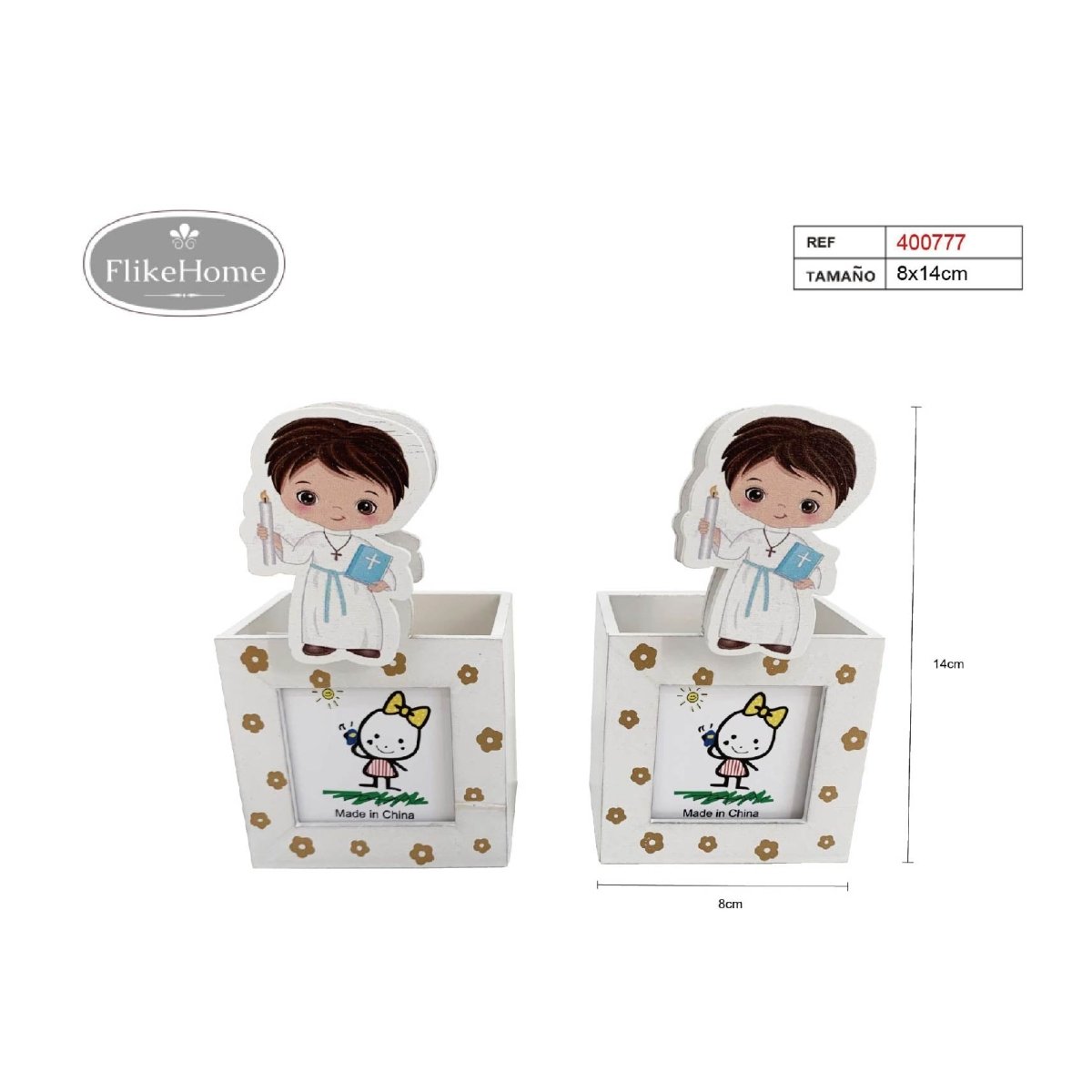 Flikehome - Cubilete Portalápices/Portafoto Comunión 12x8cm - Pack 24 Unidades - FlikeHome - Detalles de Comunión - 400777X24 - Detalles de Comunión - 