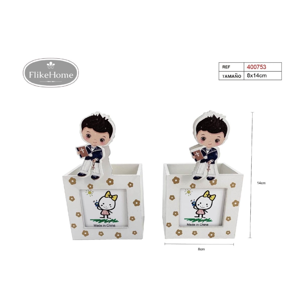Flikehome - Cubilete Portalápices/Portafoto Comunión 12x8cm - Pack 24 Unidades - FlikeHome - Detalles de Comunión - 400753X24 - Detalles de Comunión - 