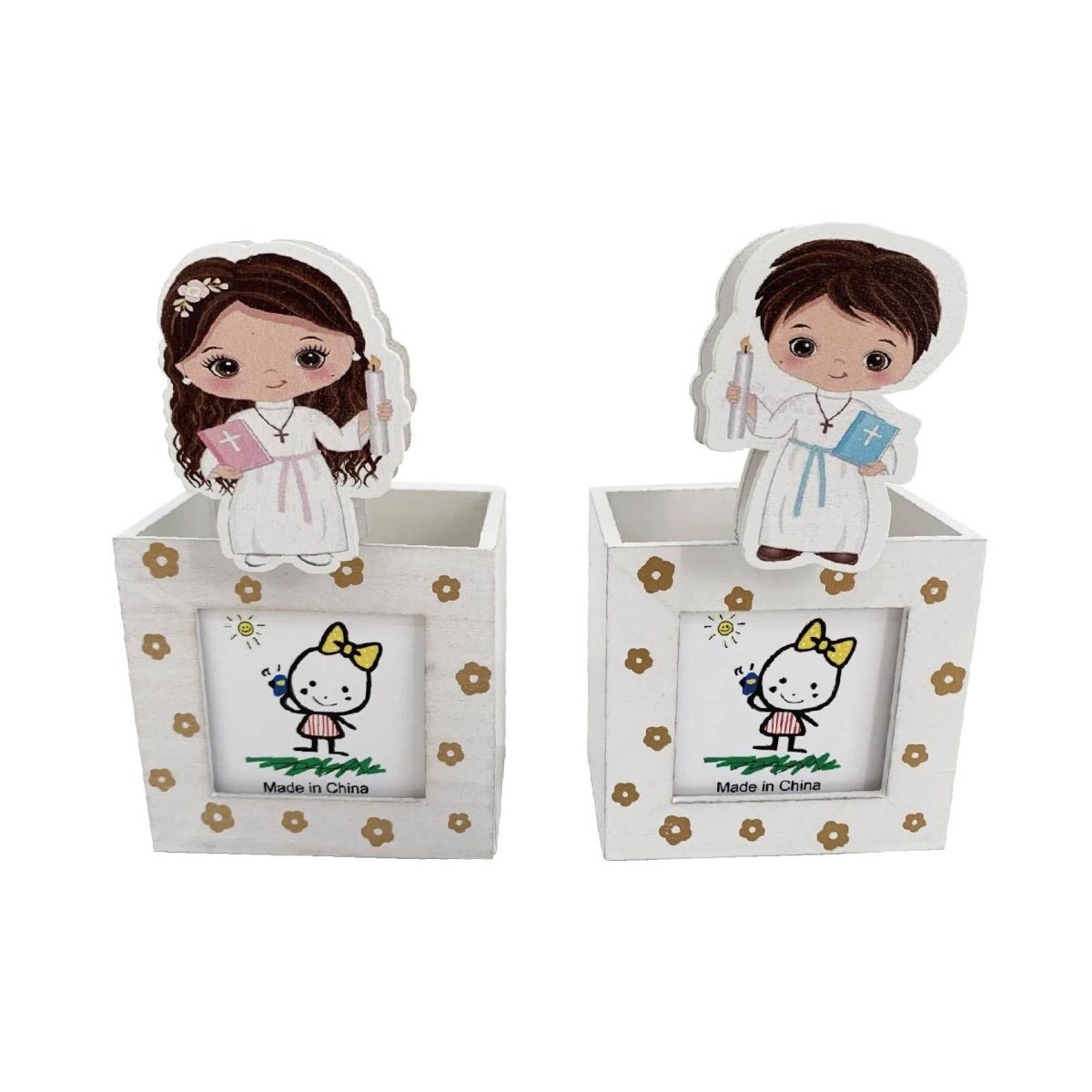 Flikehome - Cubilete Portalápices/Portafoto Comunión 12x8cm - Pack 24 Unidades - FlikeHome - Detalles de Comunión - 400777X24 - Detalles de Comunión - 