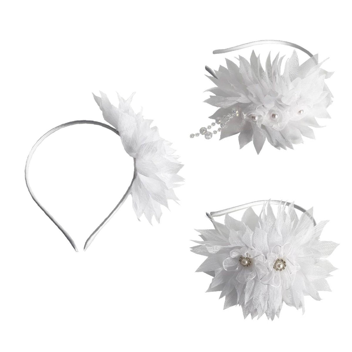 Flikehome - Diadema con flor Comunión 14x13cm - Pack 12 Unidades - FlikeHome - Detalles de Comunión - 401750X12 - Detalles de Comunión - 