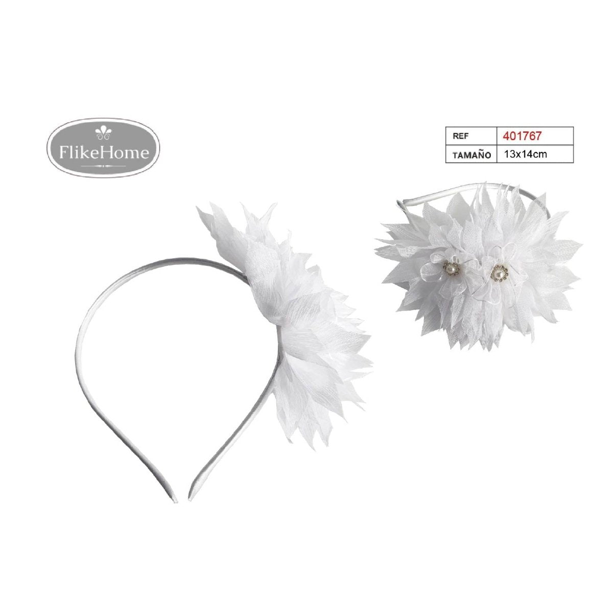 Flikehome - Diadema con flor Comunión 14x13cm - Pack 12 Unidades - FlikeHome - Detalles de Comunión - 401767X12 - Detalles de Comunión - 