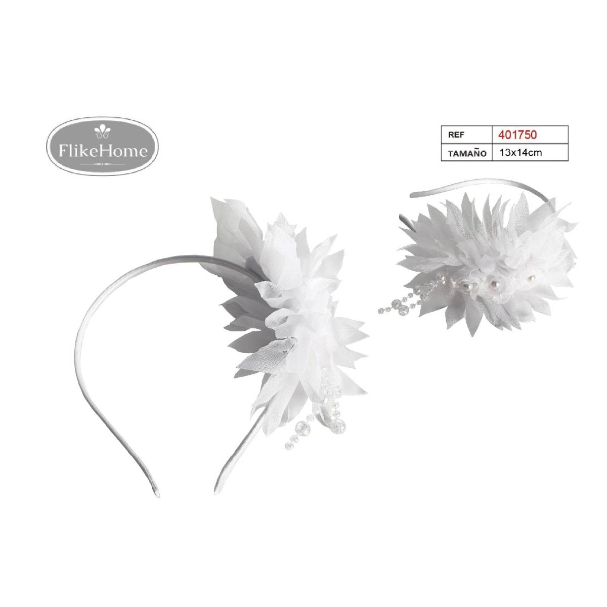 Flikehome - Diadema con flor Comunión 14x13cm - Pack 12 Unidades