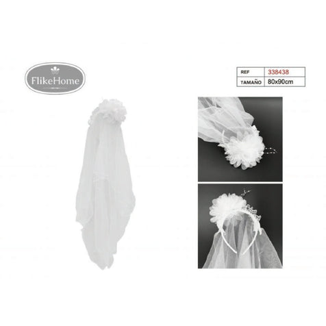 Flikehome - Diadema con velo Comunión 90x80cm - Pack 12 Unidades