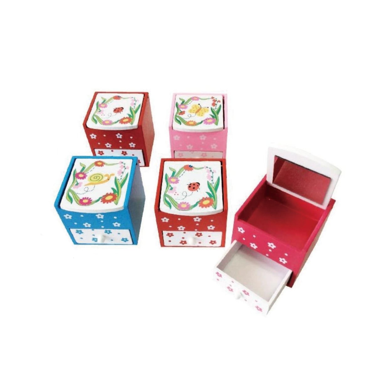Flikehome - Joyero de madera con espejo Infantil 8x7x7cm - Pack 12 Unidades - FlikeHome - Organizador Joyas - 742377X12 - Detalles de Bautizo/Baby Shower - Detalles de Comunión - Organizador Joyas