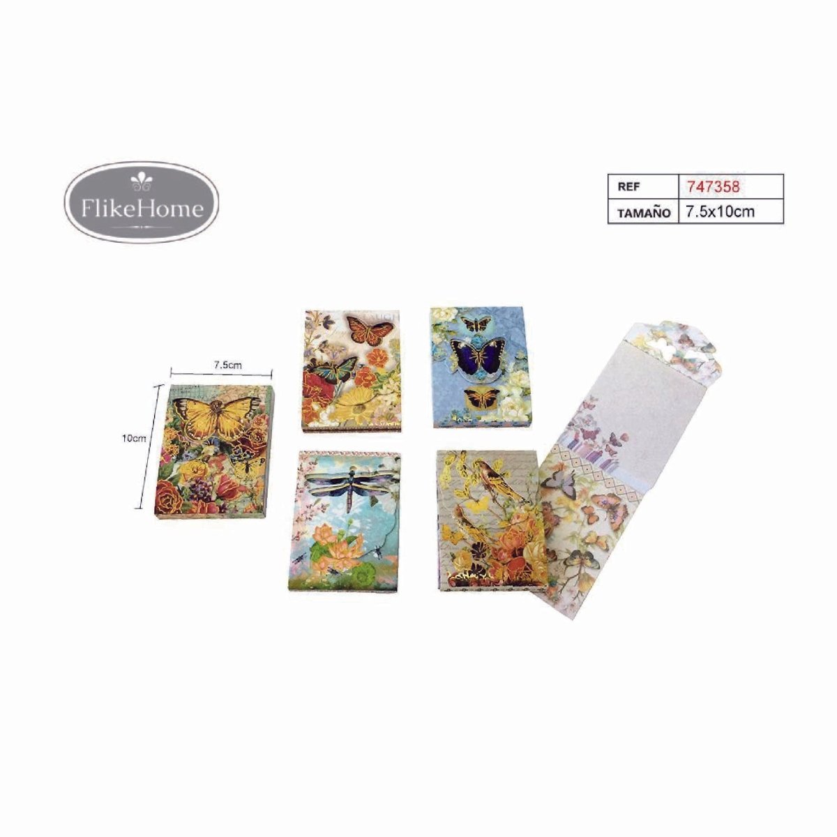 Flikehome - Libreta con estampado de flores y mariposas - Pack 24 Unidades