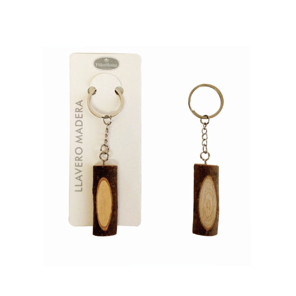 Flikehome - Llavero de madera natural - Pack 12 Unidades