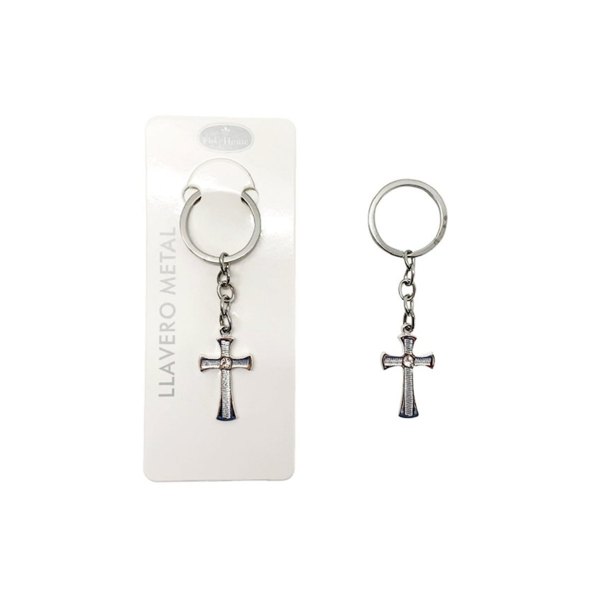 Flikehome - Llavero de metal Cruz 9.5x2.3cm - Pack 12 Unidades - FlikeHome - Detalles de Comunión - 307267X12 - Detalles de Bautizo/Baby Shower - Detalles de Boda - Detalles de Comunión