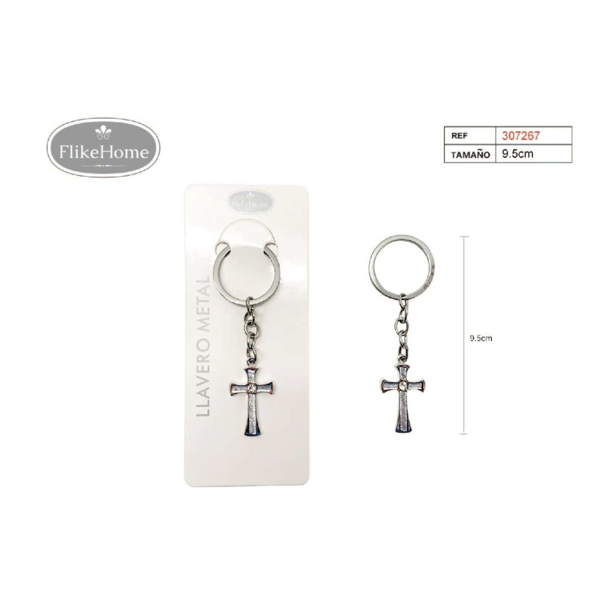 Flikehome - Llavero de metal Cruz 9.5x2.3cm - Pack 12 Unidades