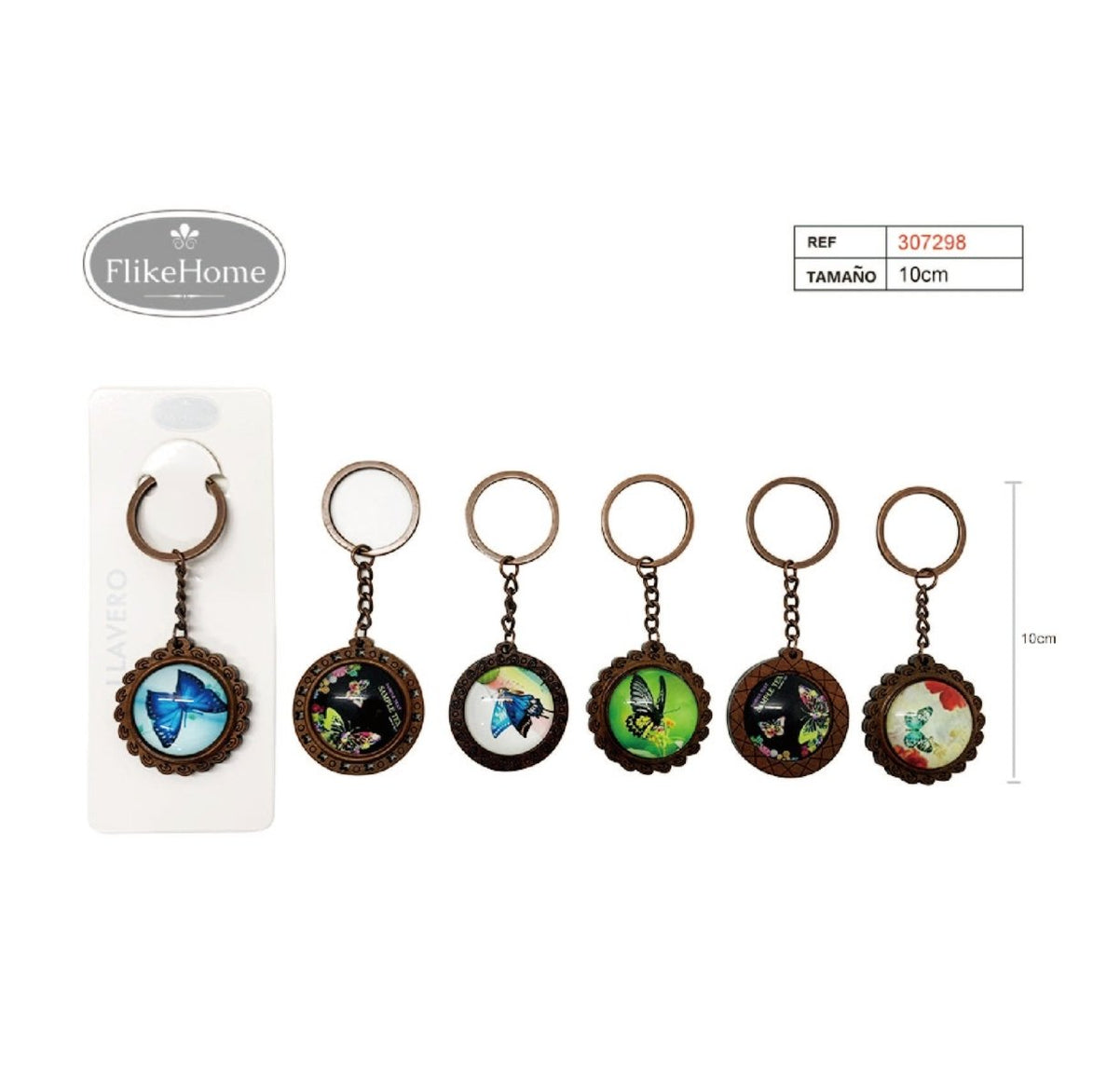 Flikehome - Llavero de metal Mariposas 10cm - Pack 12 Unidades