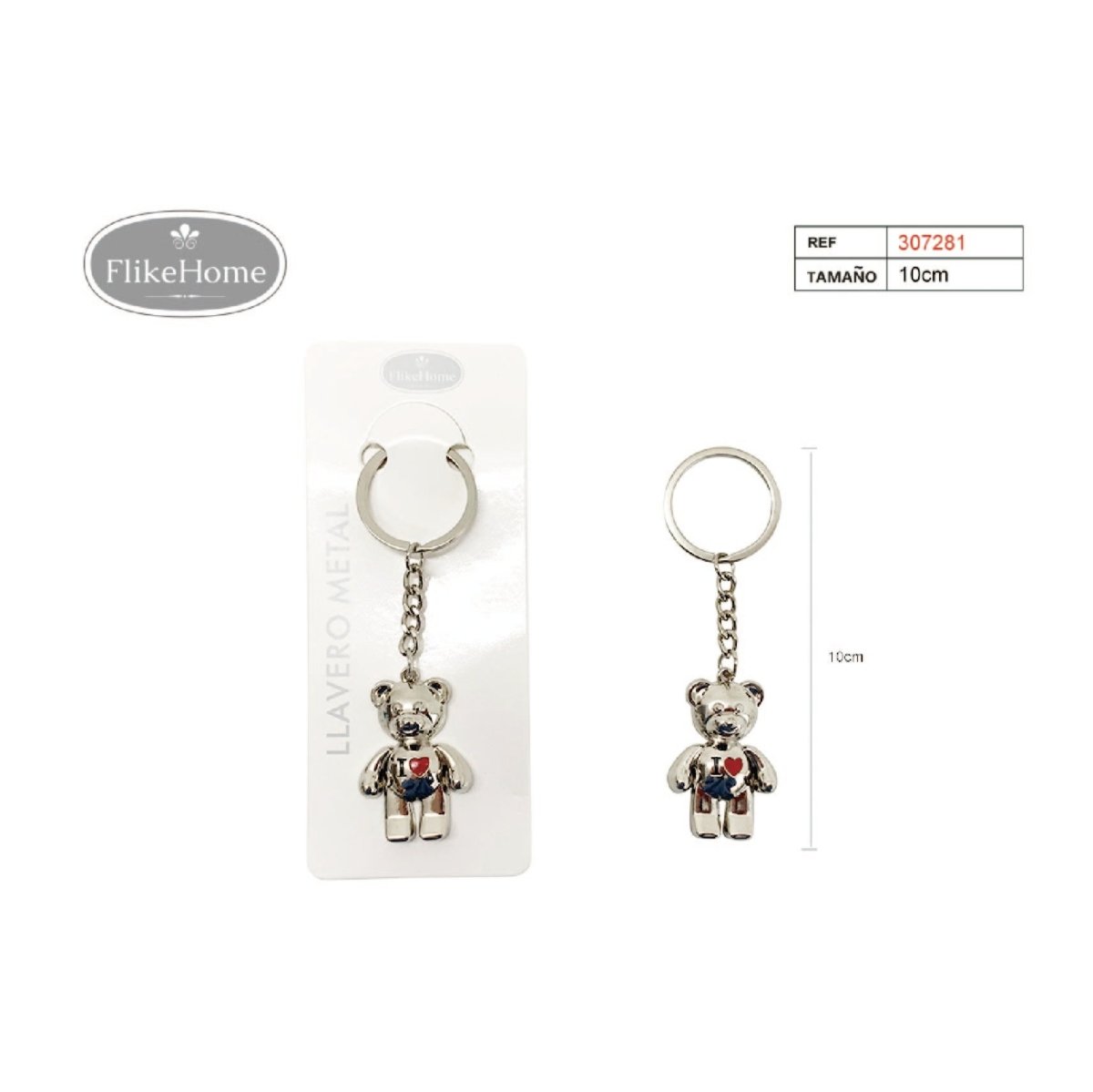 Flikehome - Llavero de metal Oso 10cm - Pack 12 Unidades - FlikeHome - Detalles de Comunión - 307281X12 - Detalles de Bautizo/Baby Shower - Detalles de Boda - Detalles de Comunión