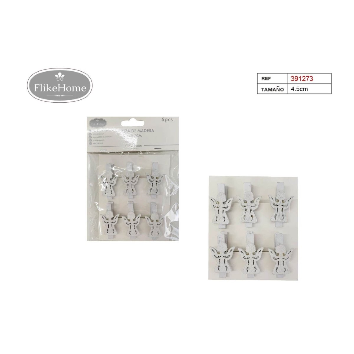 Flikehome - Pinzas de madera Comunión 4.5cm 6pcs. - Pack 12 Blisters - FlikeHome - Detalles de Comunión - 391273X12 - Detalles de Comunión - 