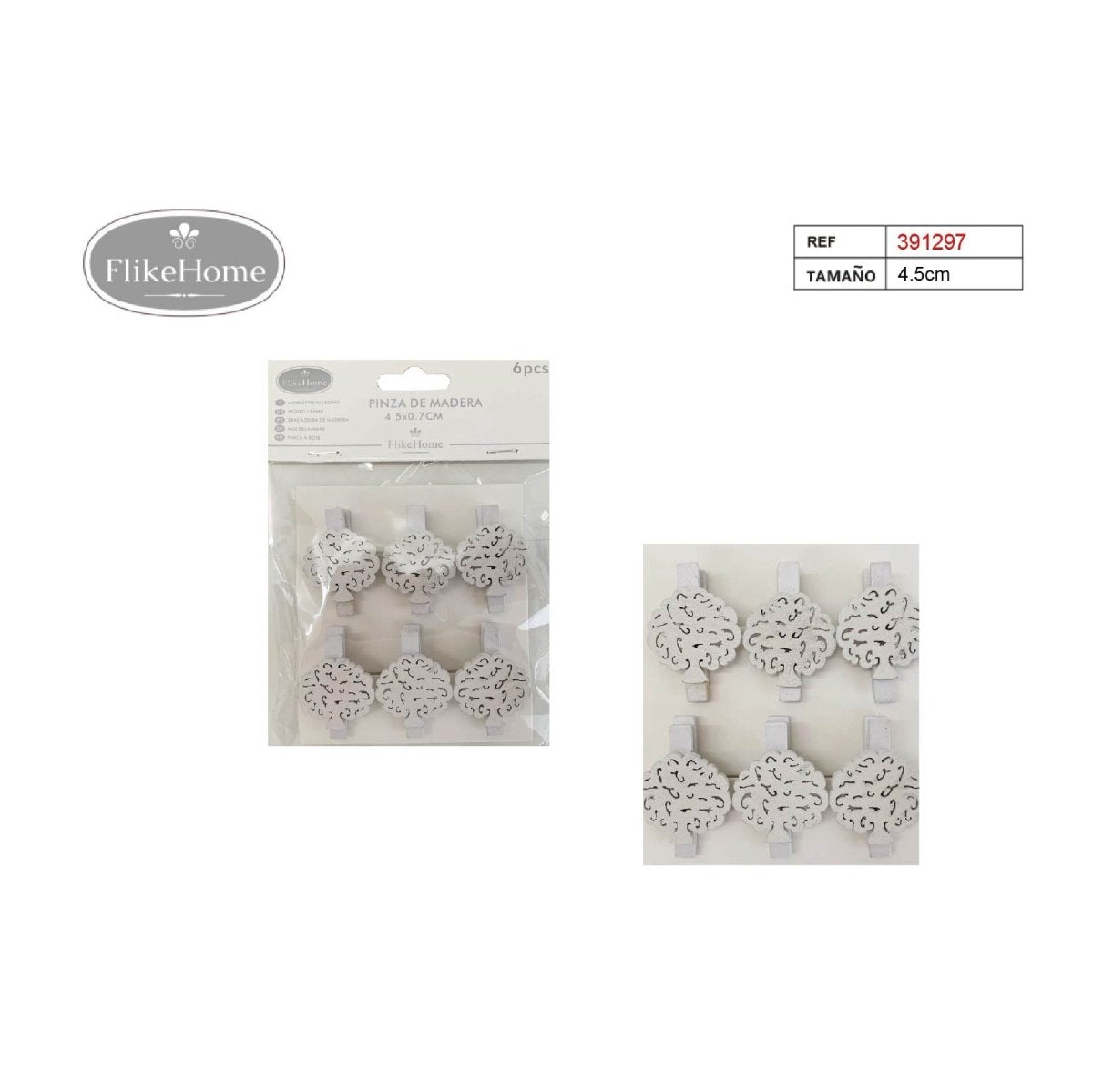 Flikehome - Pinzas de madera Comunión 4.5cm 6pcs. - Pack 12 Blisters