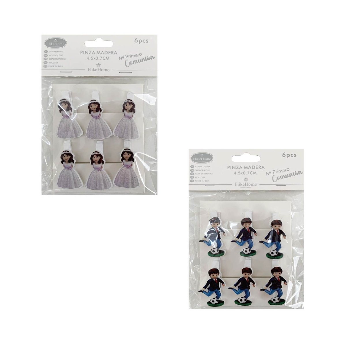Flikehome - Pinzas madera Comunión 4.5cm 6pcs. - Pack 12 Blisters - FlikeHome - Detalles de Comunión - 404485X12 - Detalles de Comunión - 