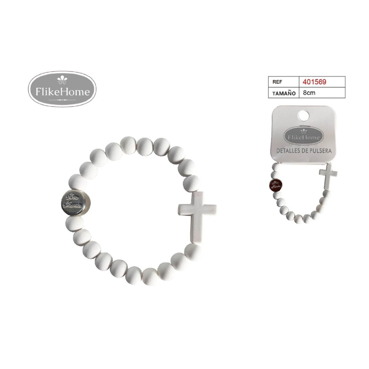Flikehome - Pulsera de madera con Cruz Comunión 8cm - Pack 12 Unidades