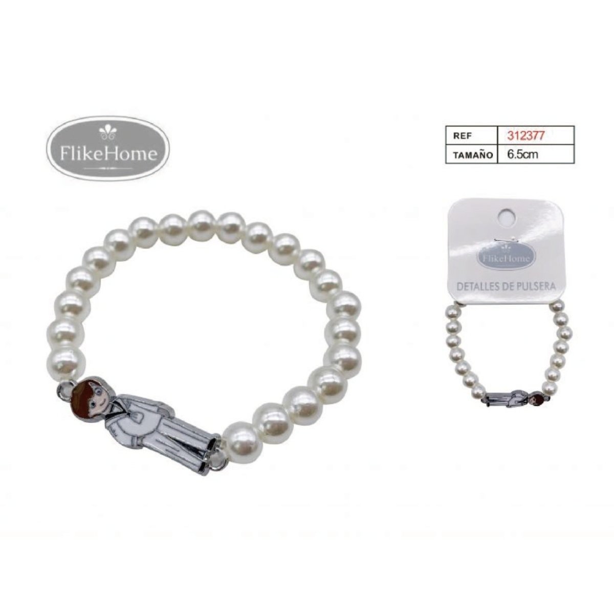 Flikehome - Pulsera de perlas sintéticas Comunión 6.5cm - Pack 12 Unidades