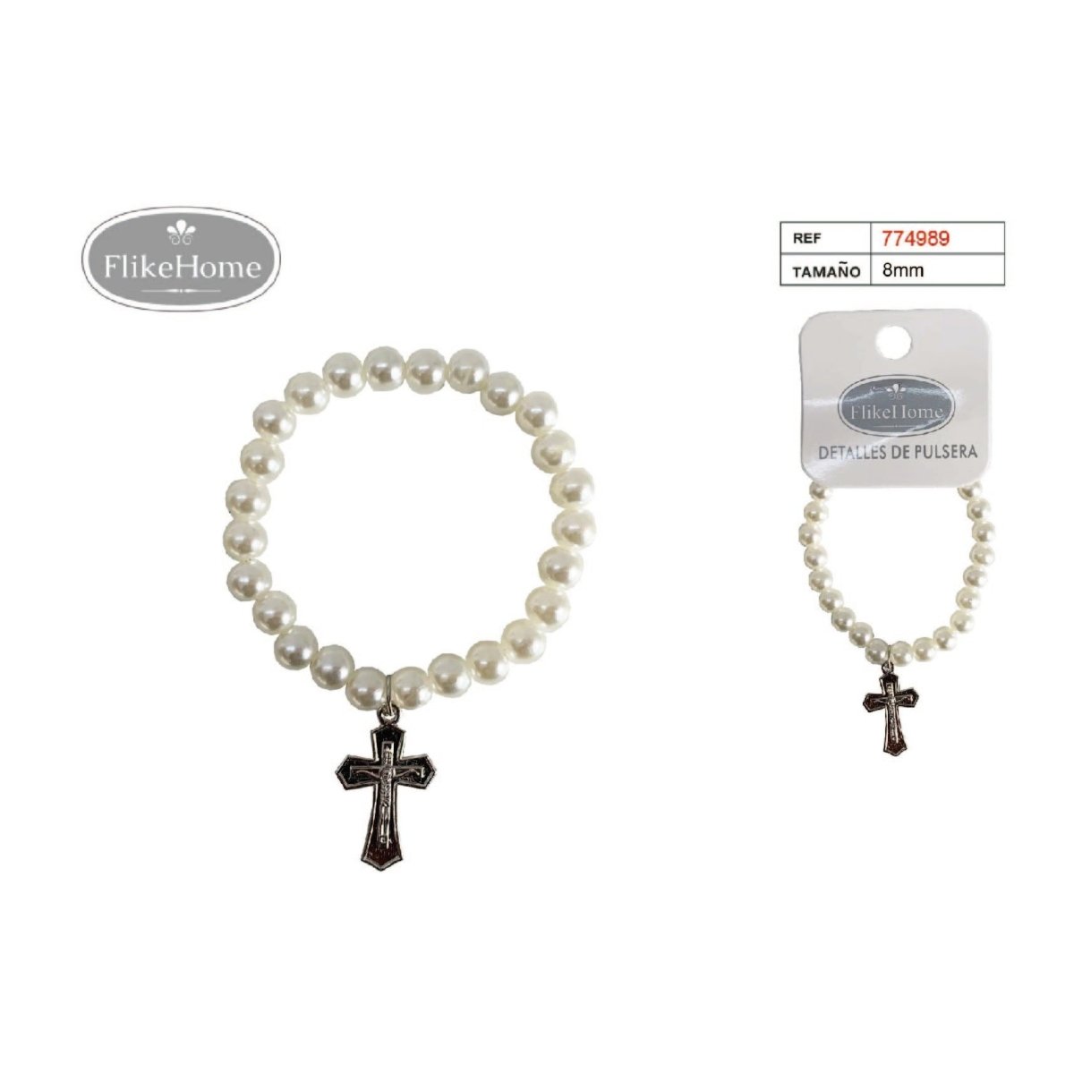 Flikehome - Pulsera de perlas sintéticas Comunión 8mm - Pack 12 Unidades