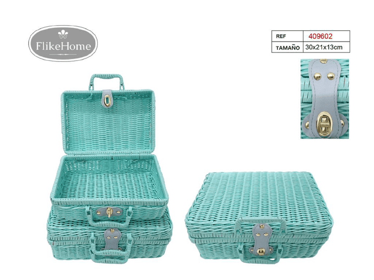 Set 2 maletas de mimbre PVC (30x21x13 cm)